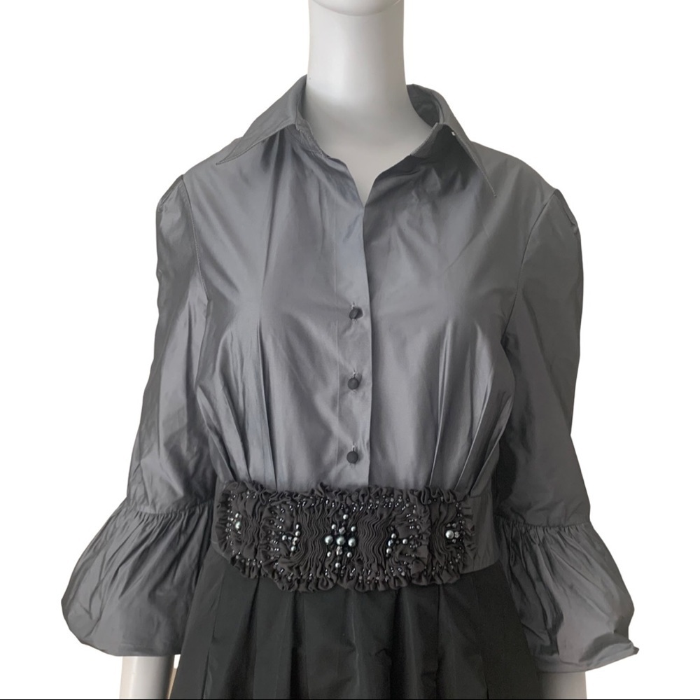 BCBGMAXAZRIA Natasha Embellished Bell Sleeve Taffeta Dress Party - Picture 5 of 16